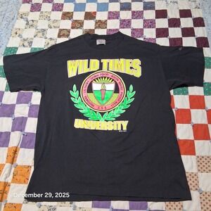 VTG Wild Times University Black Graphic T Shirt Size XL Single Stitch Tee Jays